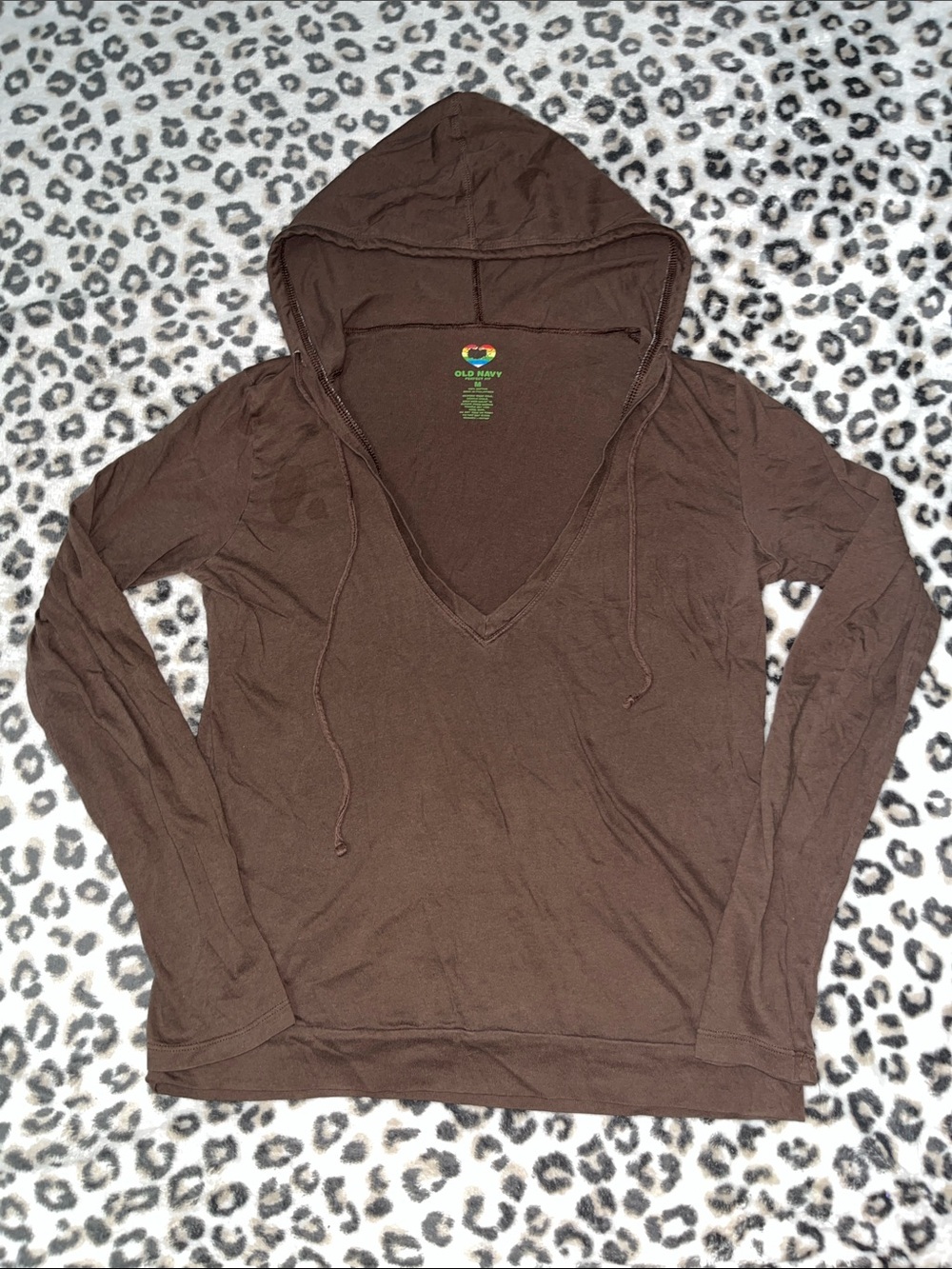 Old Navy Brown V-Neck Hooded Long Sleeve Top